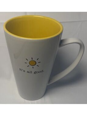 White Ceramic Mug with Yellow Interior and Sun Graphic
